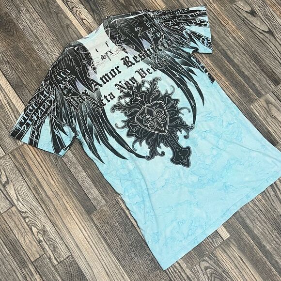🔥☠️ LIVE FREE LOVE FREE Affliction Style - Black Brand Tie-Dye Tee Size Medium - Picture 7 of 11